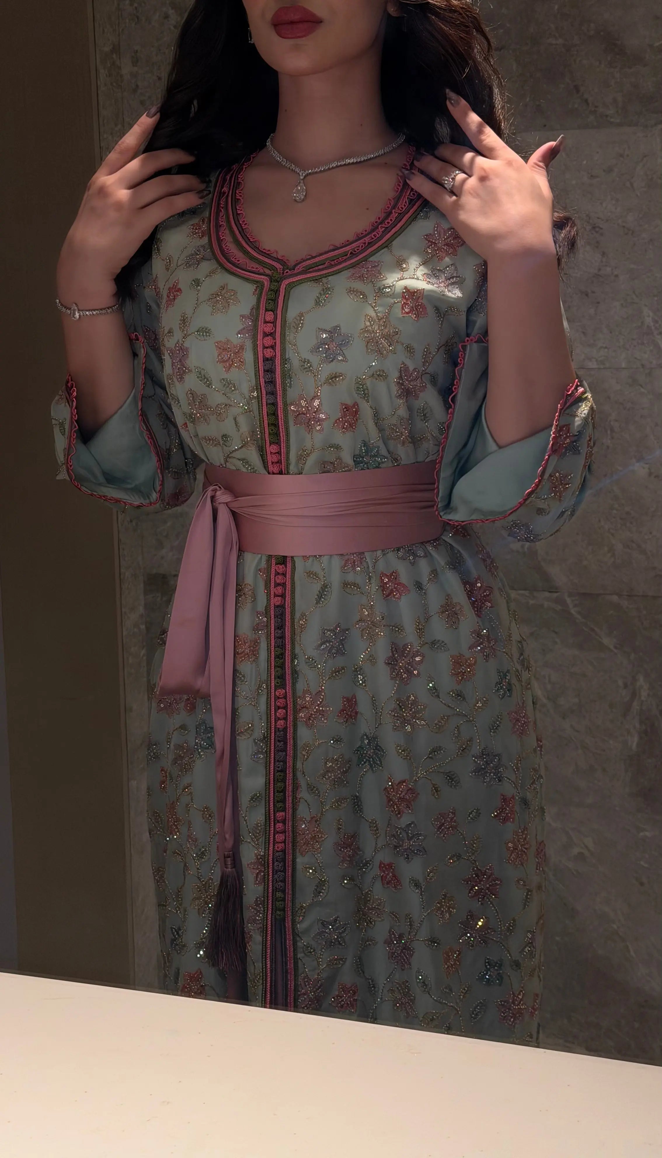 Rosé Vine Embellished Kaftan
