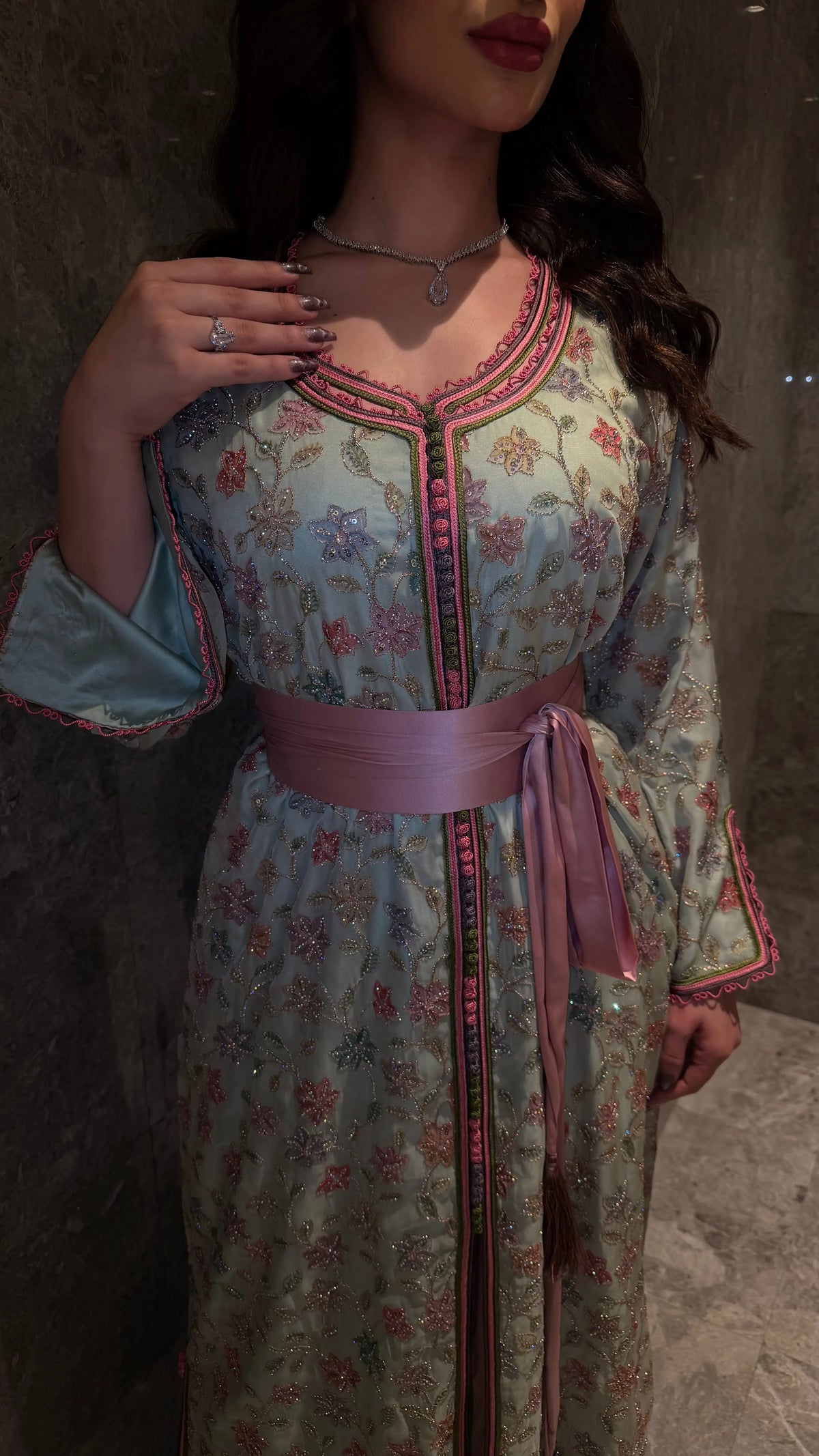 Rosé Vine Embellished Kaftan