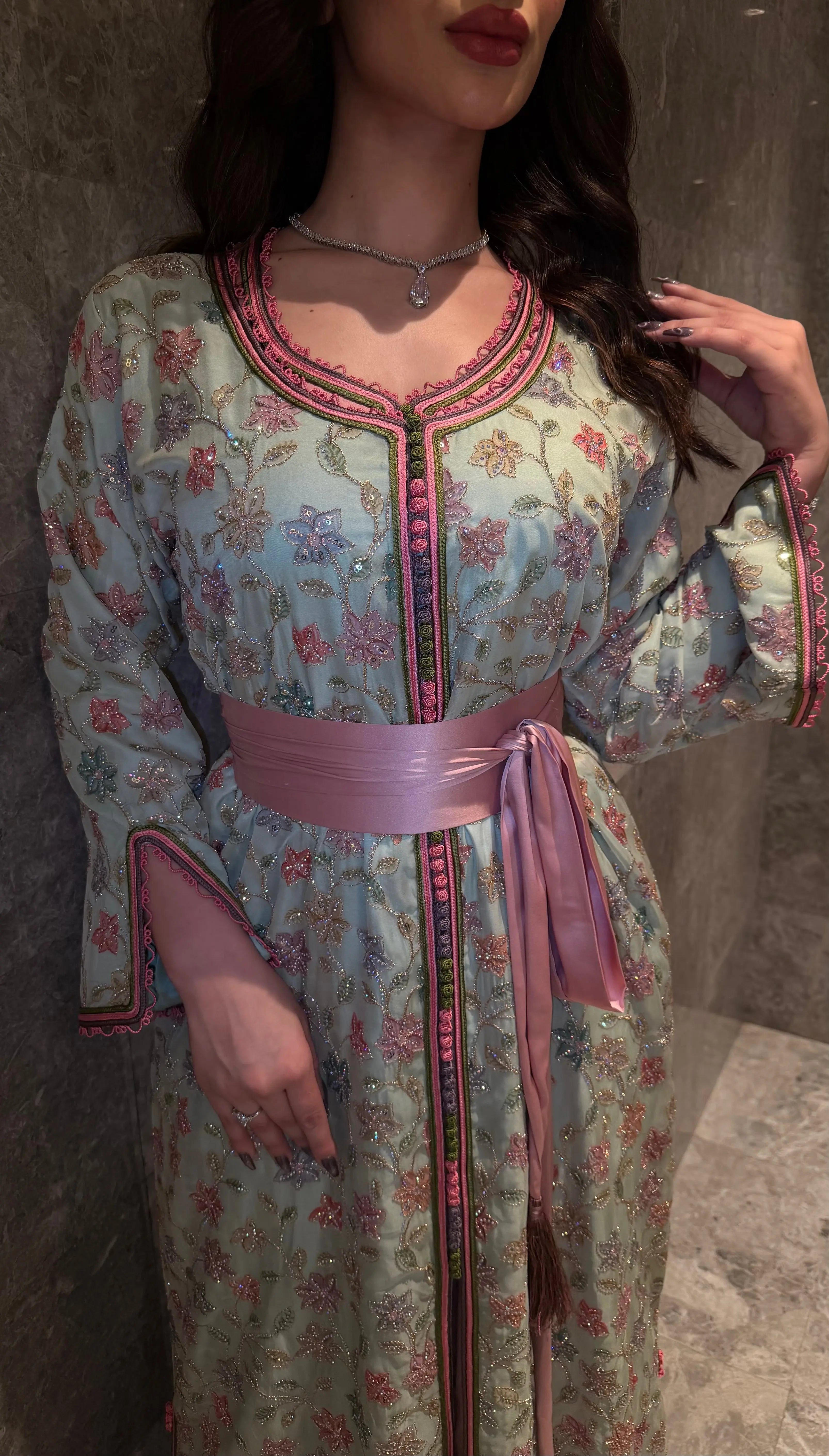 Rosé Vine Embellished Kaftan