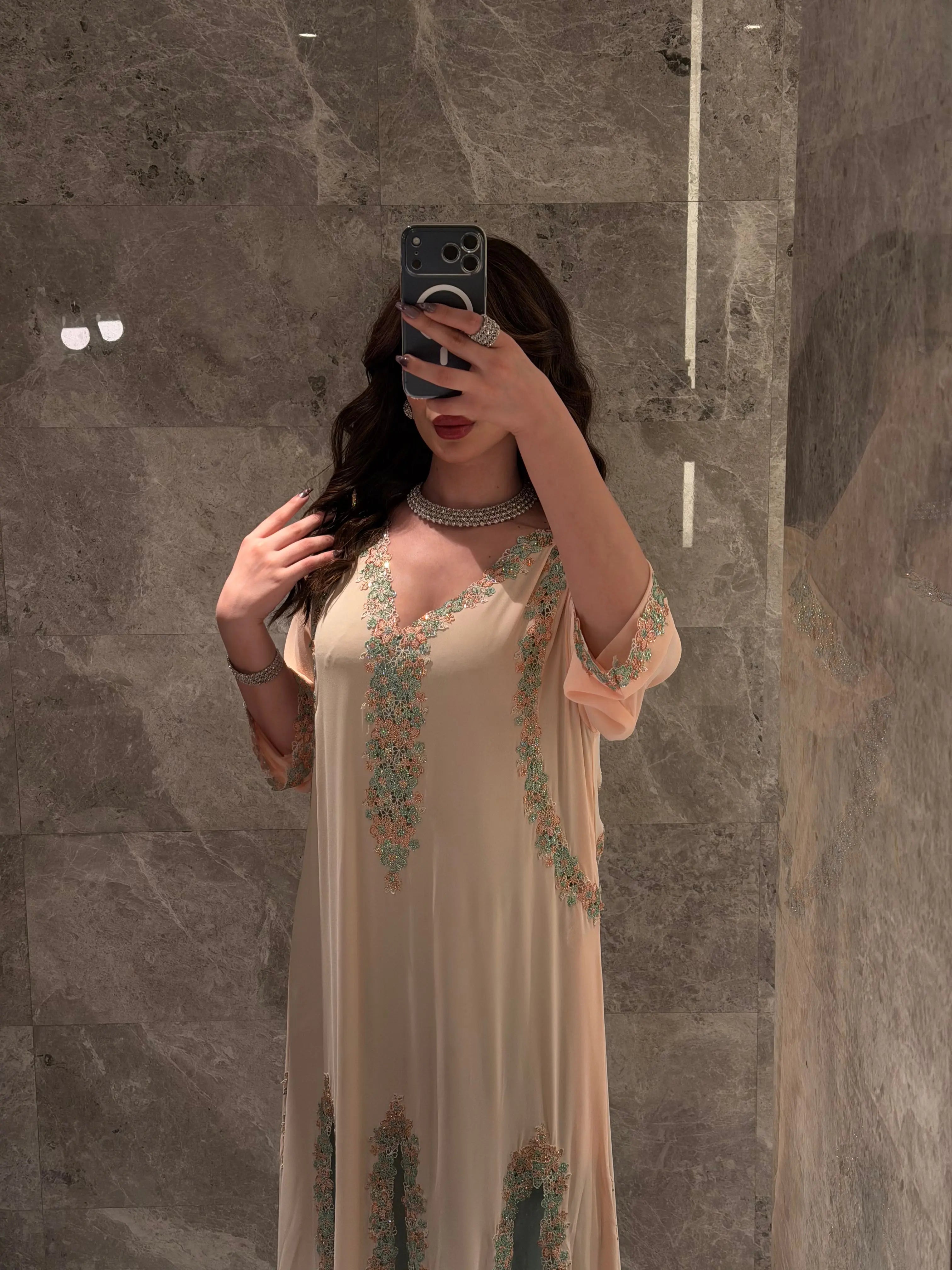 Champagne Oasis Embroidered Jalabiya