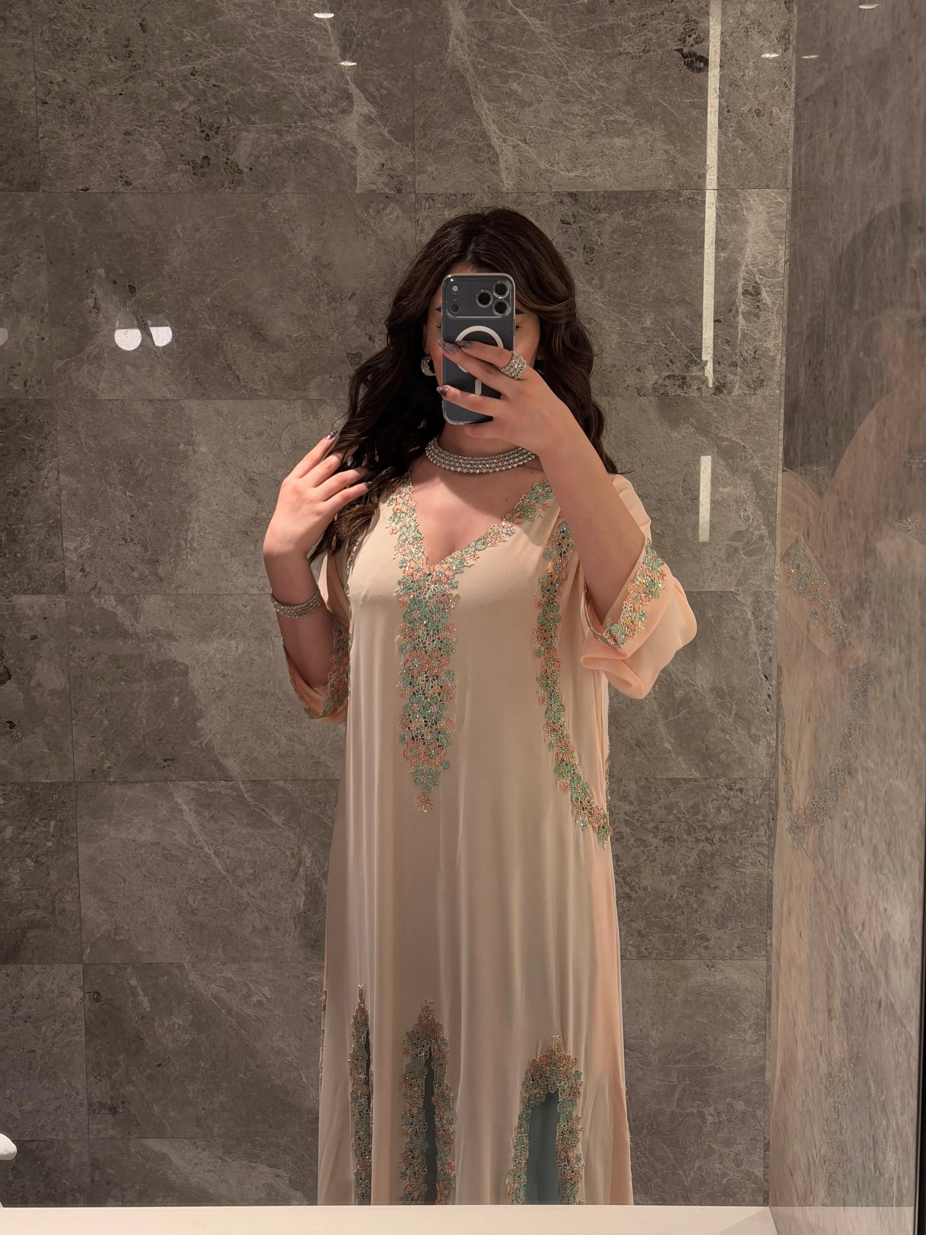 Champagne Oasis Embroidered Jalabiya