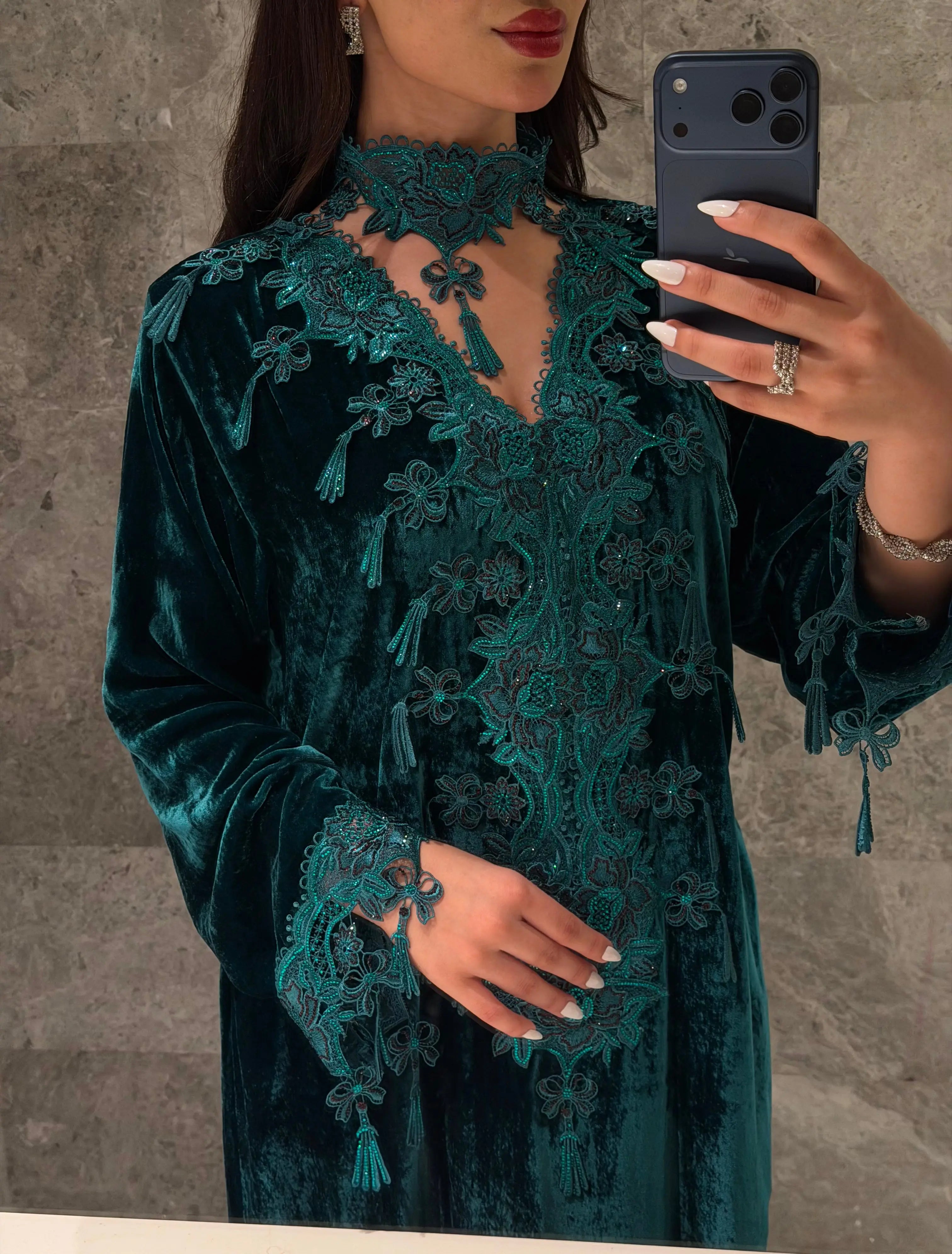 Emerald Nocturne Velvet Kurta