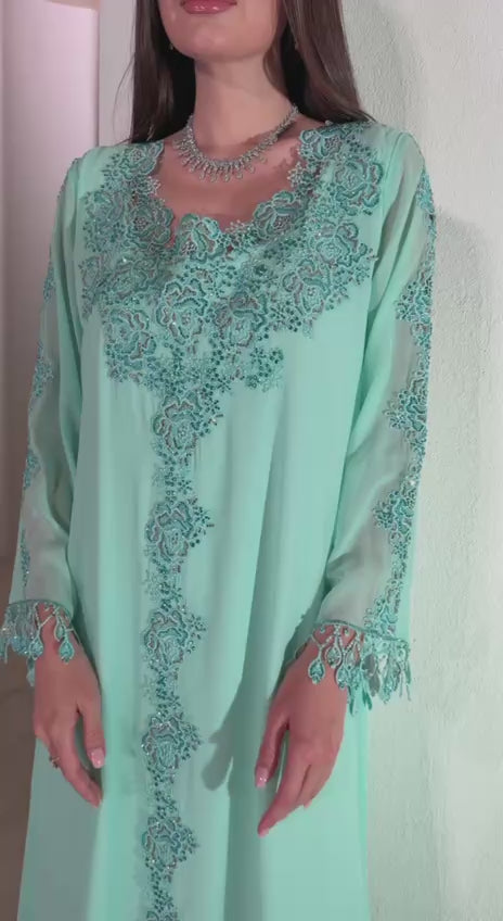 Seafoam Elegance Embroidered Kaftan