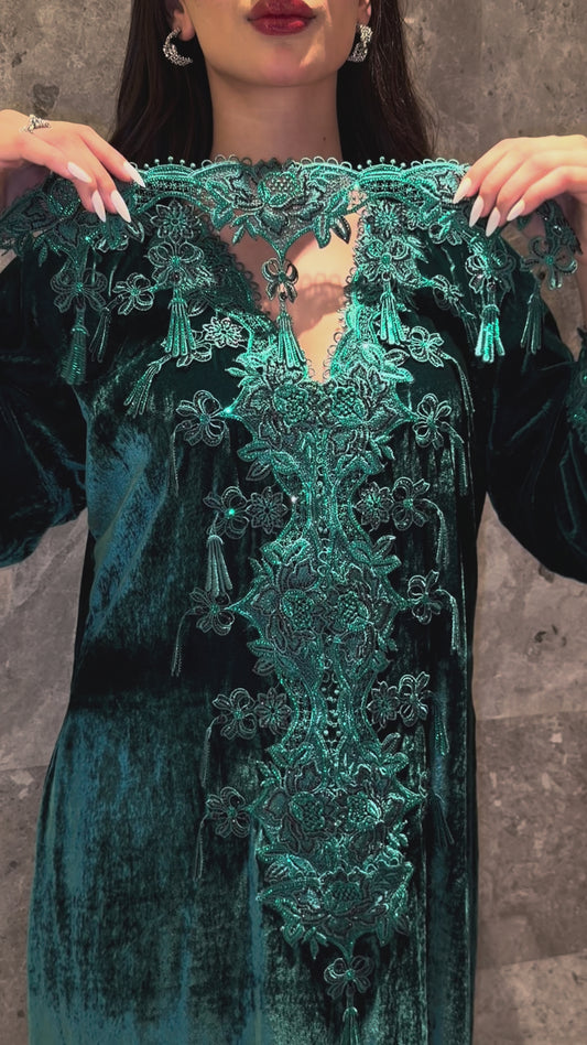 Emerald Nocturne Velvet Kurta