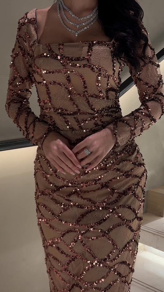 Champagne Crystal Wave Evening Gown